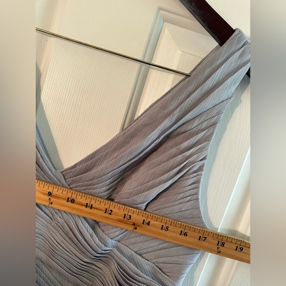 NWT BHLDN Anthro XL Kia Sleeveless Maxi Bridesmaid Dress Fog Chiffon VNeck Ruche - Picture 13 of 15